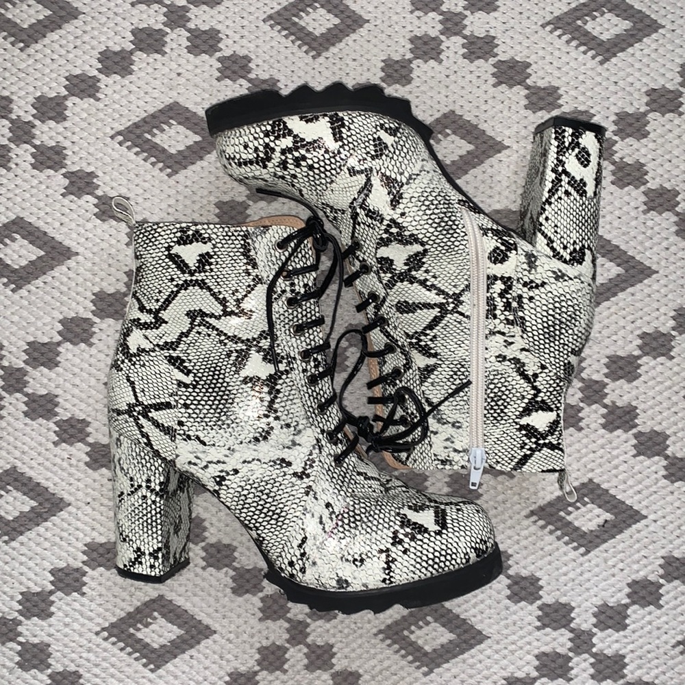 Snake print booties
